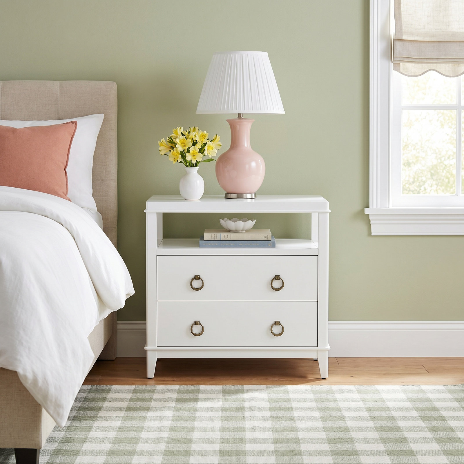 2-Drawer Acacia Nightstand, White