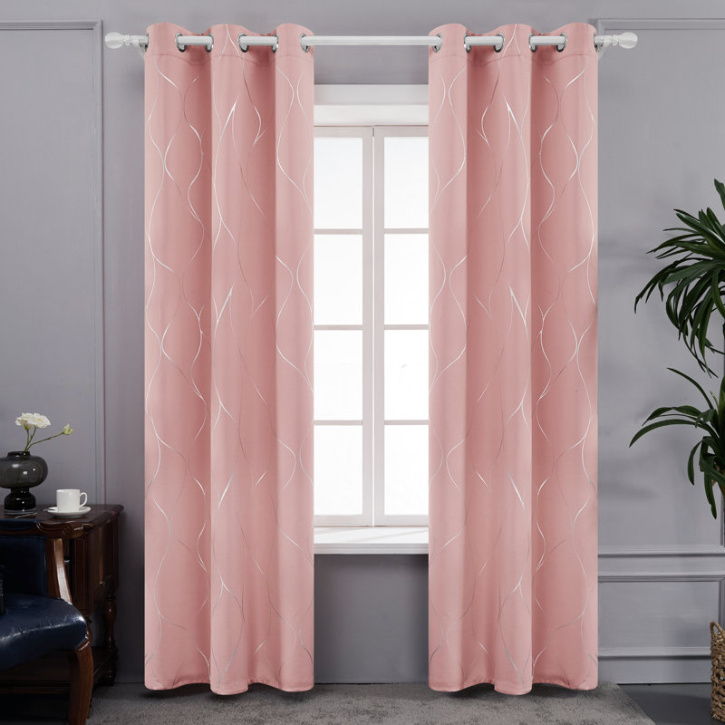 Kellda Thermal Room Darkening Polyester Curtain Panels, 42" W x 72" L, Coral Pink