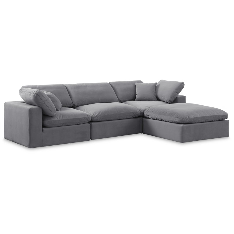 Kirstey Velvet L-Shaped Sectional Reversible, Grey Velvet