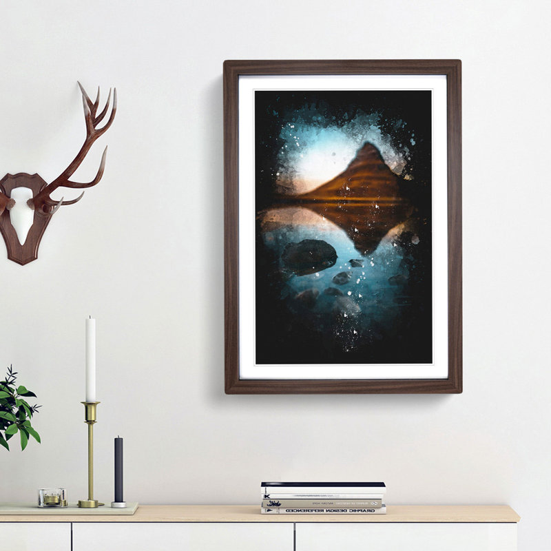 Kirkjufell Mountain In Iceland Paint Splash - Picture Frame Graphic Art, 33cm H x 24cm W x 2cm D, Walnut Framed