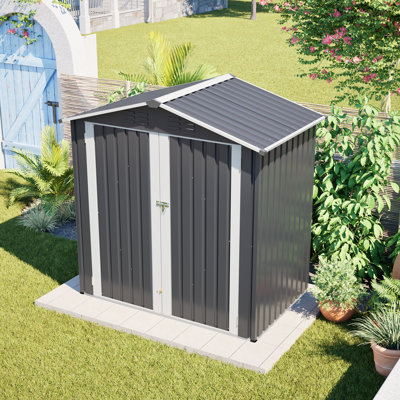 Remise de rangement extérieure en métal gris 6 x 4 pi, outil de jardin imperméable pour patio, porte verrouillable, cadre renforcé, support d'assemblage offert gris, cour arrière, - fini protégé
