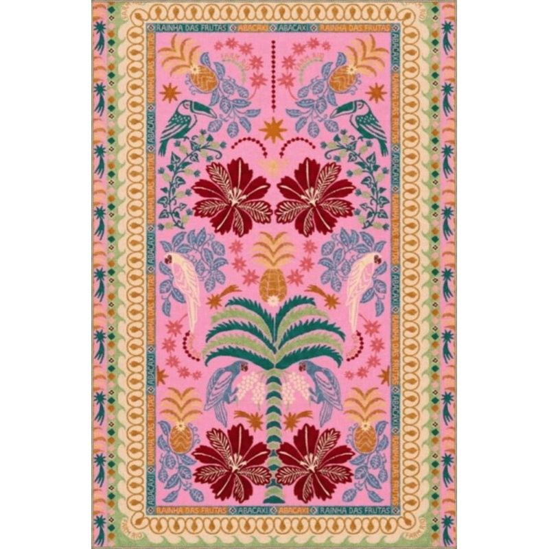 Pink Themed Multicolored Motif Flower And Bird Patterned Vintage Decorative Carpet, Rectangle 5'2" x 7'7"