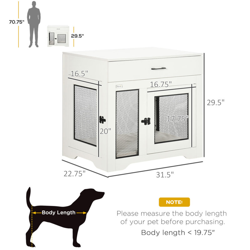 Mobilier polyvalent pour cage de chien avec coussin moelleux et tiroir pour petits chiens, Blanc