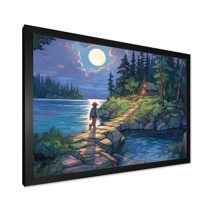 «Moonlit Stroll By The Sea», reproduction sur toile, H 30 po x l 40 po x P 1,5 po, Cadre photo noir