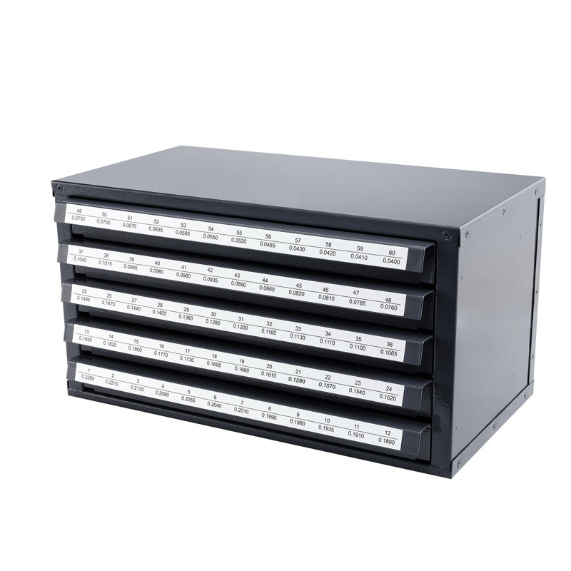 Distributeur à cinq tiroirs pour mèches en acier # 1 à # 60, compartiments étiquetés, rangement empilable, organisateur gris avec fabrication galvanisée laminée à froid