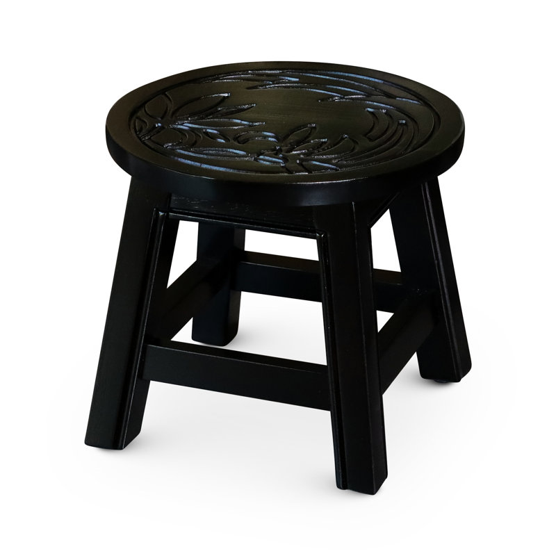 Tabouret en bois franc, floral - compact et fonctionnel pour la salle de bain, Espresso
