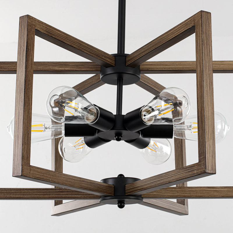 6 - Light 22.83'' Modern Industrial Large Geometric Square / Rectangle Chandeliers For Bedroom,living Room,foyer,entryway,hallway