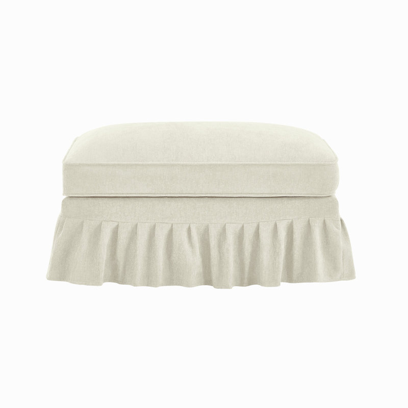 Repose-pieds en chenille beige et blanc, Beige