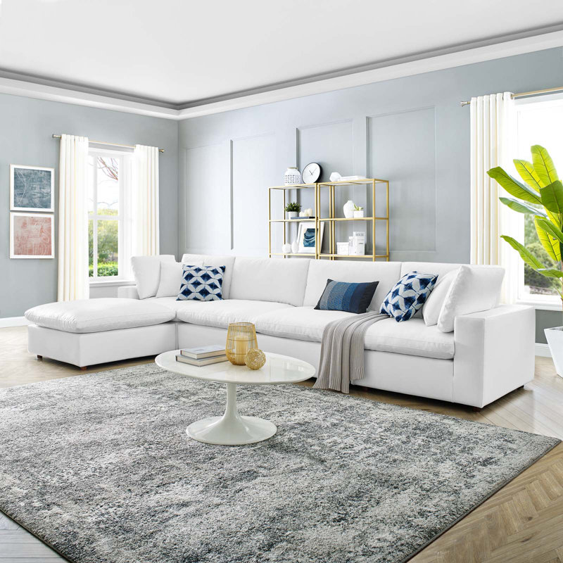 Canapé modulaire 5 pièces Modway Commix, Simili cuir blanc