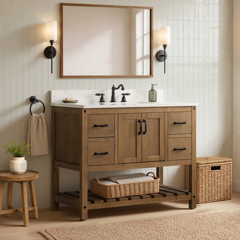 Ensemble de meuble-lavabo simple 42 po Radstock, Blanc de Carrare, Naturel antique