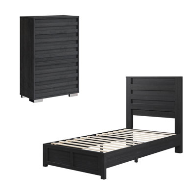 Ensemble de chambre à coucher, lit plateforme et commode 5 tiroirs Farmhouse