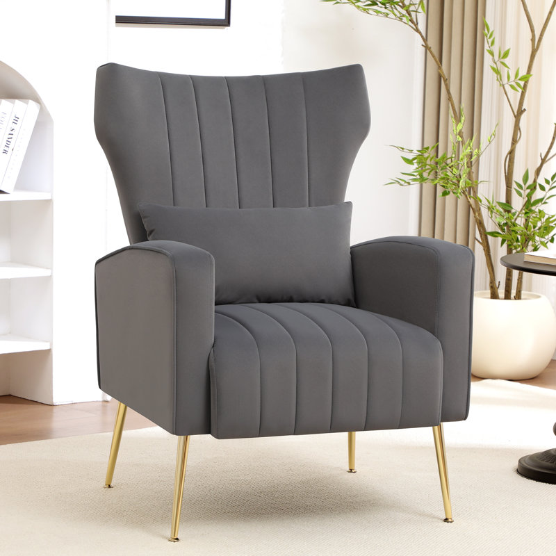 Upholstered Accent Chair With Pillow For Living Room, Gray