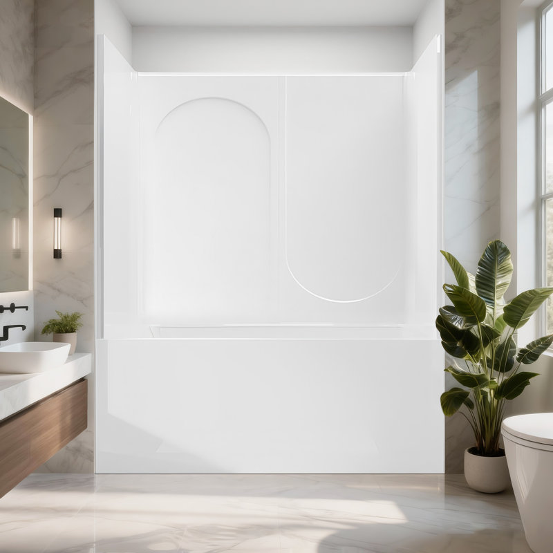 60" W x 32" D x 60" H Shower and Tub Surround Kit, 4-Piece Waterproof Acrylic Solid Surface Shower Walls, Tile Replacement No-Grout Installation Over Existing Tile or Drywall, White