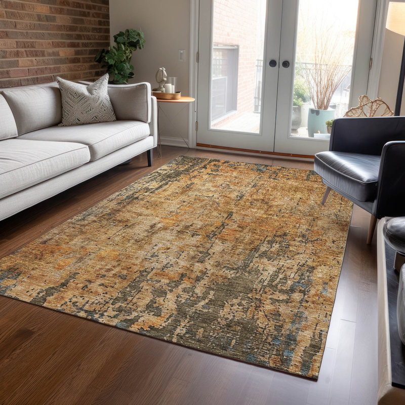 Copper and Gray Flat Woven Synthetic Rectangular Rug