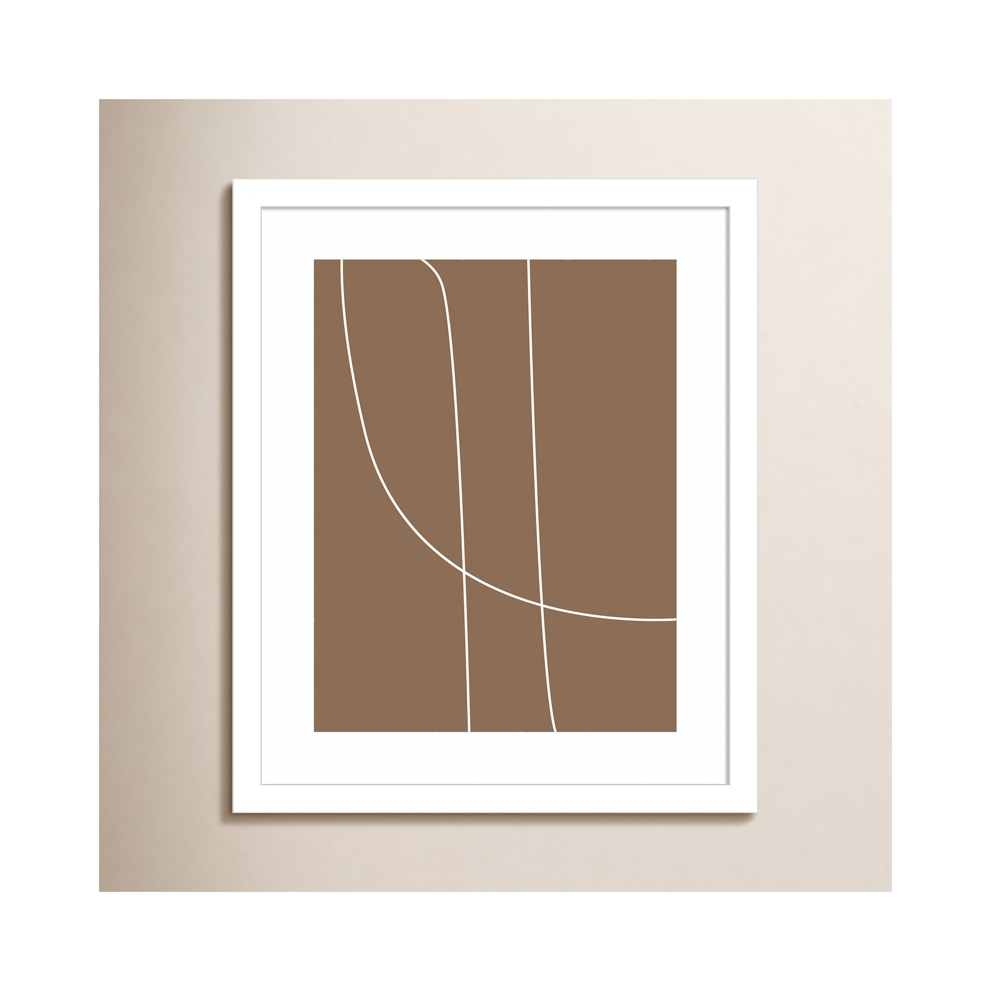 Modern Line Abstract 1 Mushroom Brown by The Creative Bunch Studio, 17" H x 14" W x 0.8" D, White Framed