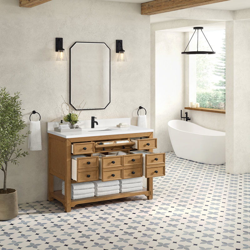 Malibu 48'' W Single Vanity, Ethereal Noctis, 8" Widespread, Amber Birch