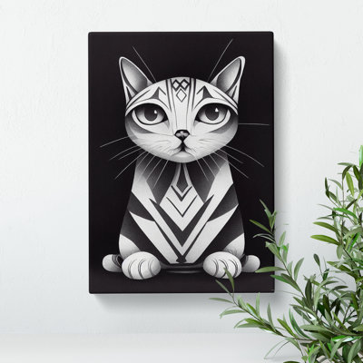 Striped Cat Abstract - Wrapped Canvas