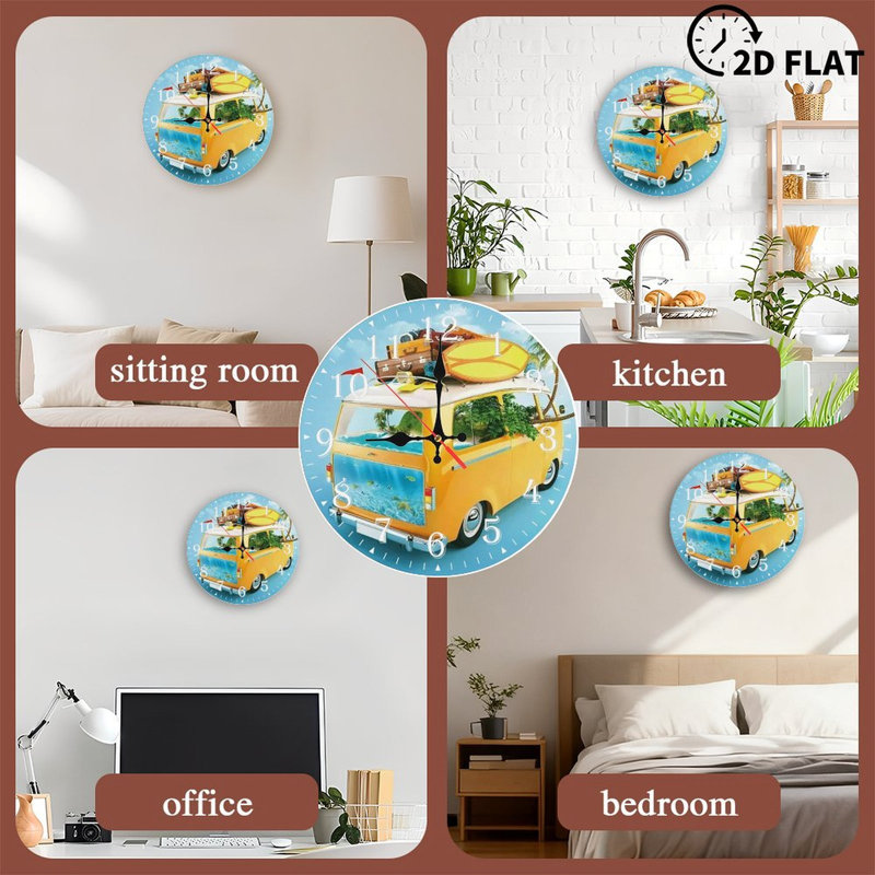 Horloge murale en bois 10 po, mouvement silencieux, à piles (piles AA non incluses), décor artistique, parfait pour les décorations