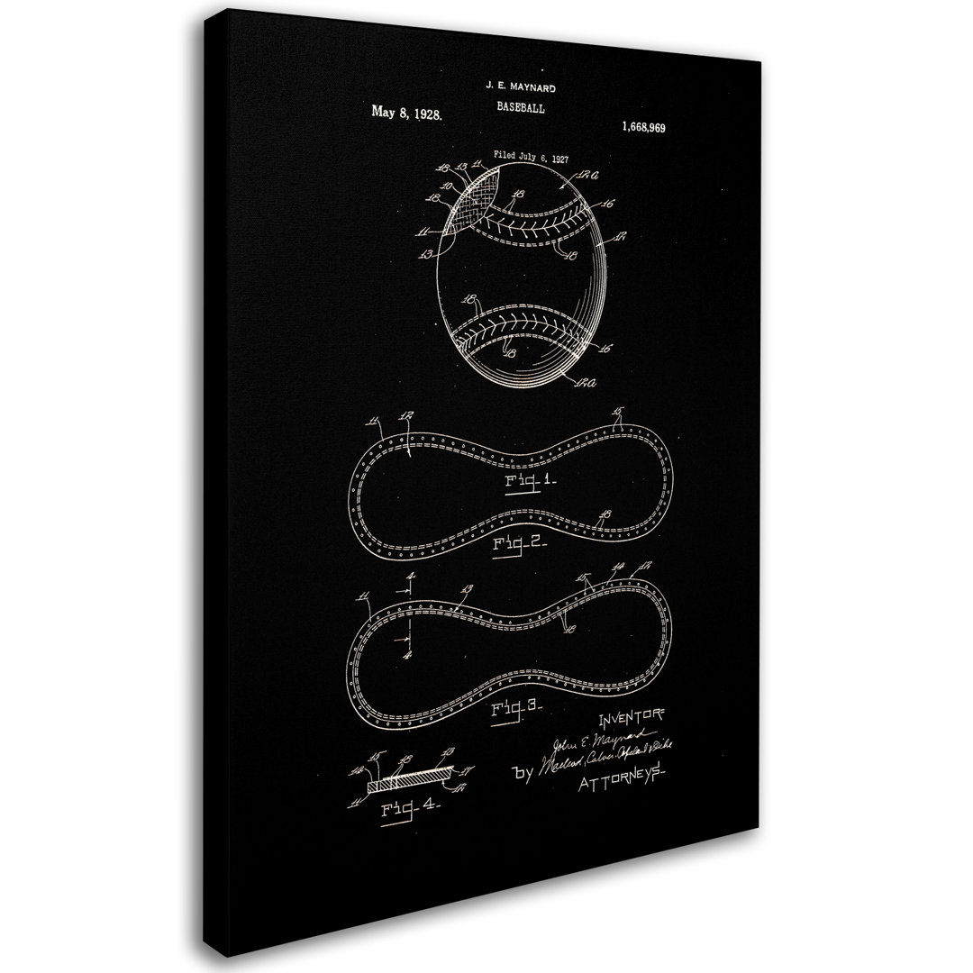 Eyron 'Baseball Patent 1928 Black' Drawing Print on Wrapped Canvas 17 Stories 