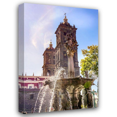 Perry, William Sun Rays Zocalo Park Plaza San Miguel Archangel, fontaine, cathédrale, Puebla, Mexique