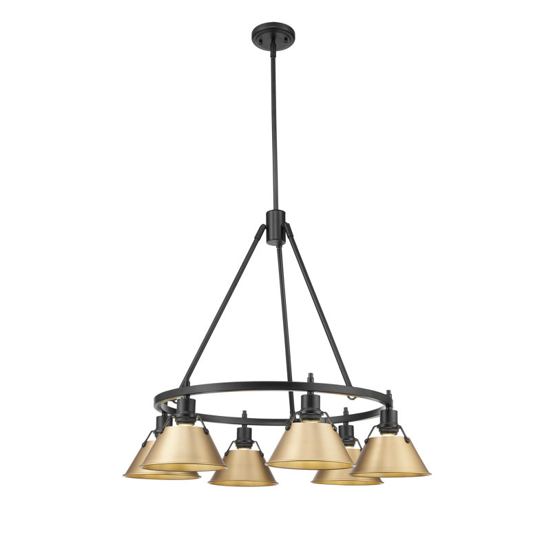 Felda 6 - Light Steel Dimmable Cone Chandelier, Matte Black, Brushed Champagne Bronze