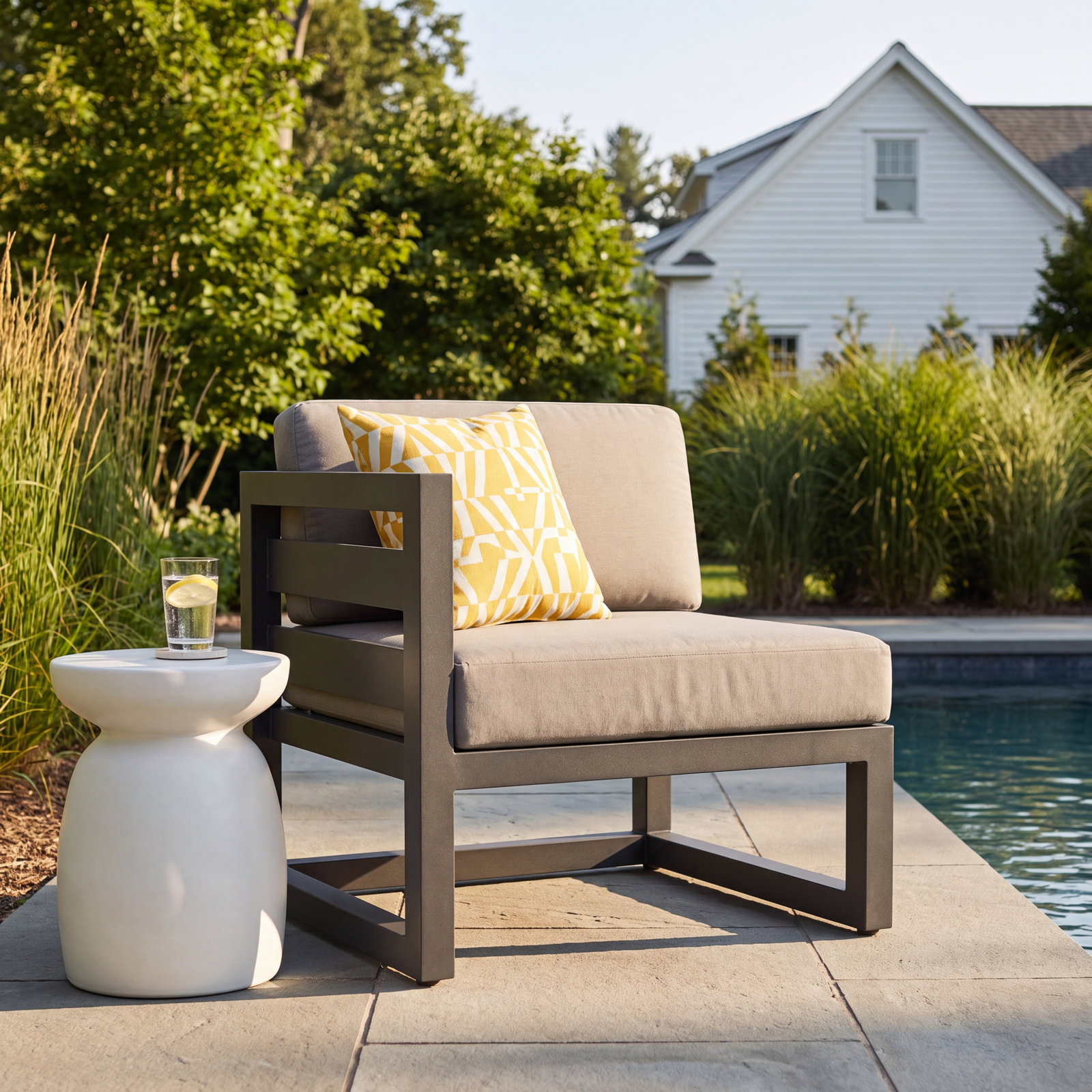 Smith Powder Coated Aluminum Outdoor Lounge Chair , Sunbrella® Cushions Included, Canvas Charcoal, Slate