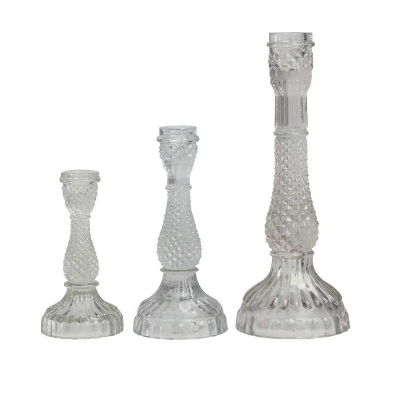  3 Piece Glass Tabletop Candlestick Set