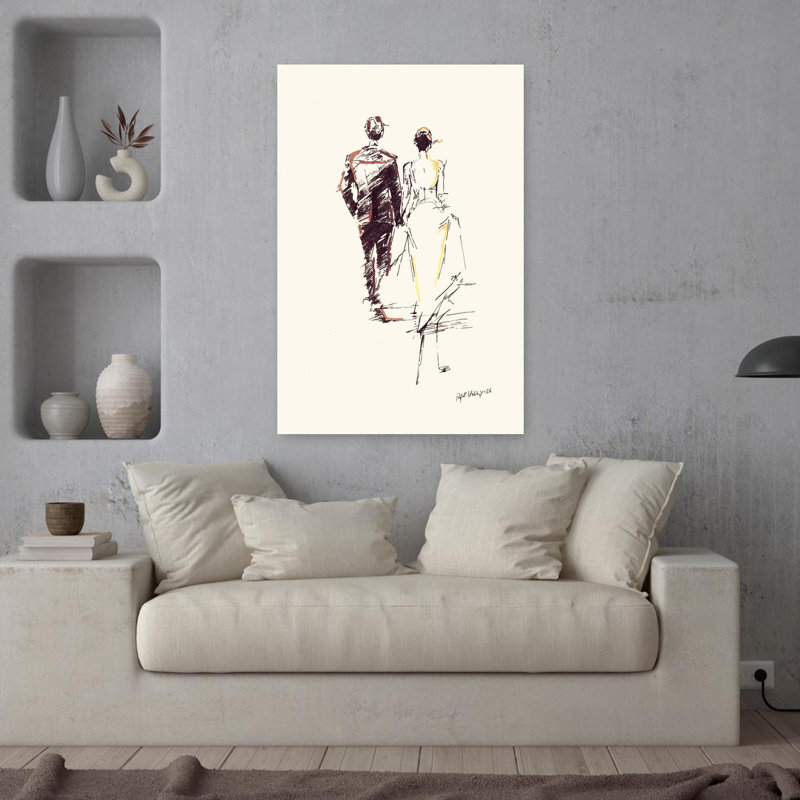 Élégant couple tenant la main abstraite, portrait minimaliste élégant, art mural, H 36 po x l 24 po