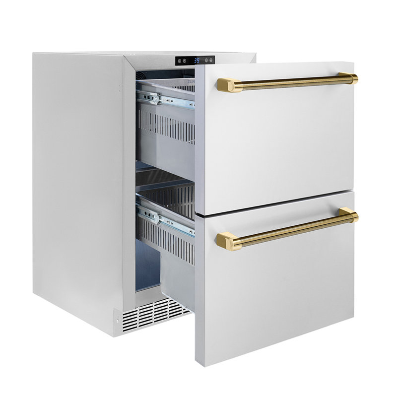 ZLINE Autograph 24 in. Touchstone Refrigerator Drawer with Steel Doors & Gold Helix Handles, Gold