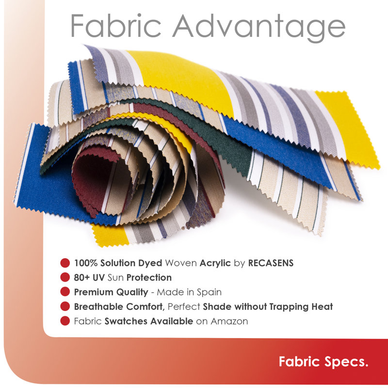Advaning 8'x6' Manual Patio Retractable Awning, 10.5' H x 8.2' W x 6.5' D, Sunny Yellow/Silver Gray/Blue Stripes