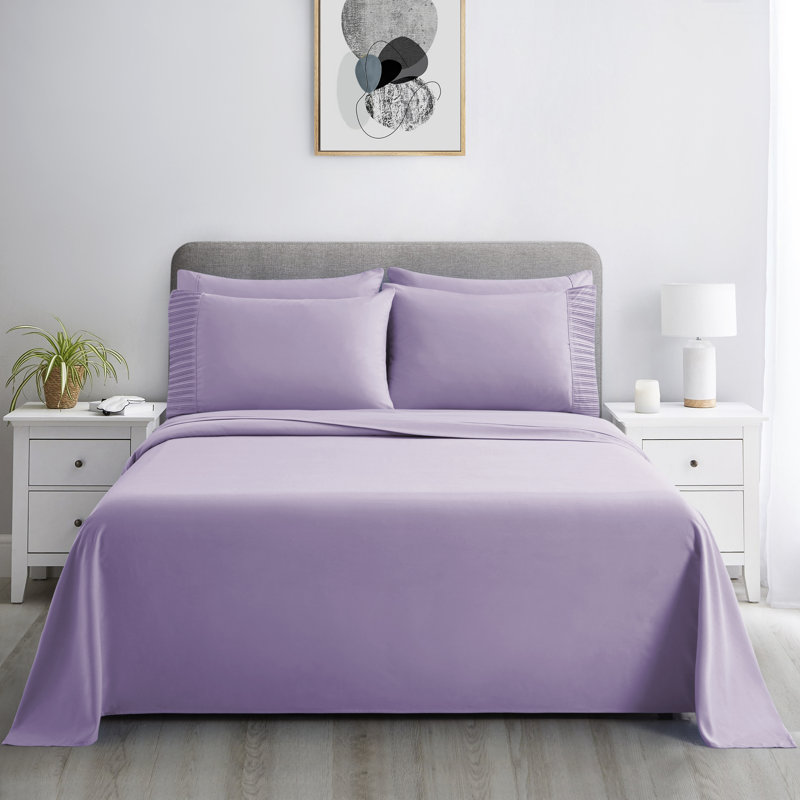 Ensemble de literie 4 pièces avec taies d'oreiller plissées 4 pièces Marina, Violet