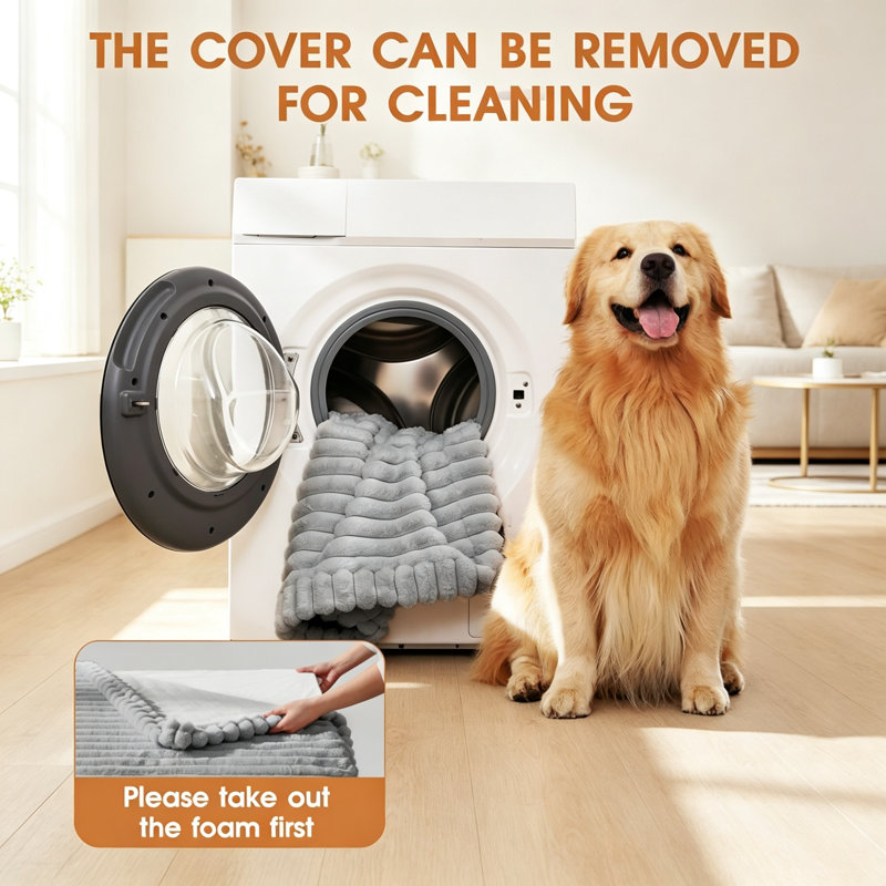 Grey XL Crate Dog Mattress 104 x 68 x 10 cm, Soft Warm Flannel Pet Bed with Washable Removable Cover, Waterproof Inner Lining, Calming Dog Cushion with Anti‑Slip Base