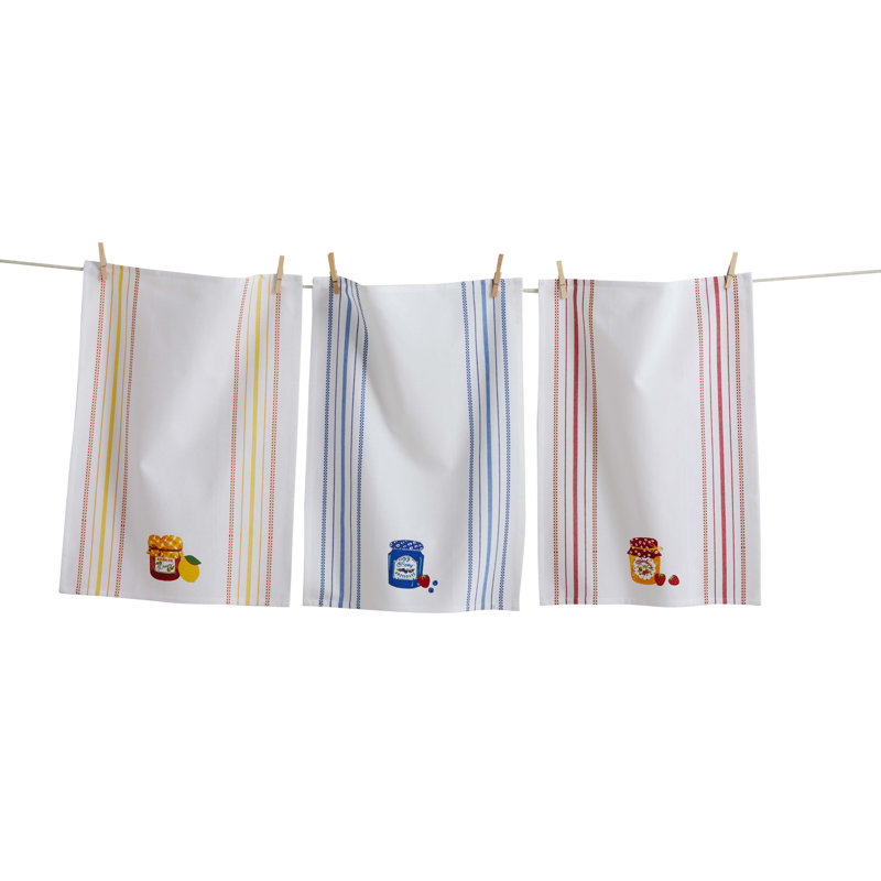 Fresh Pick Jam Jar Dishtowel Set of 3  Kitchen Textiles, Everyday Use, Machine Washable.