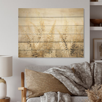 Golden Ferns Silent Gracefulness Xi - Art mural en bois sur bois de pin naturel