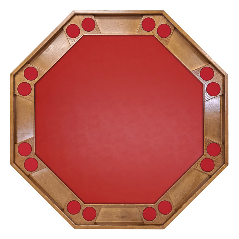 Table de poker 57 po, Bois fruitier / noyer, Vinyle rouge