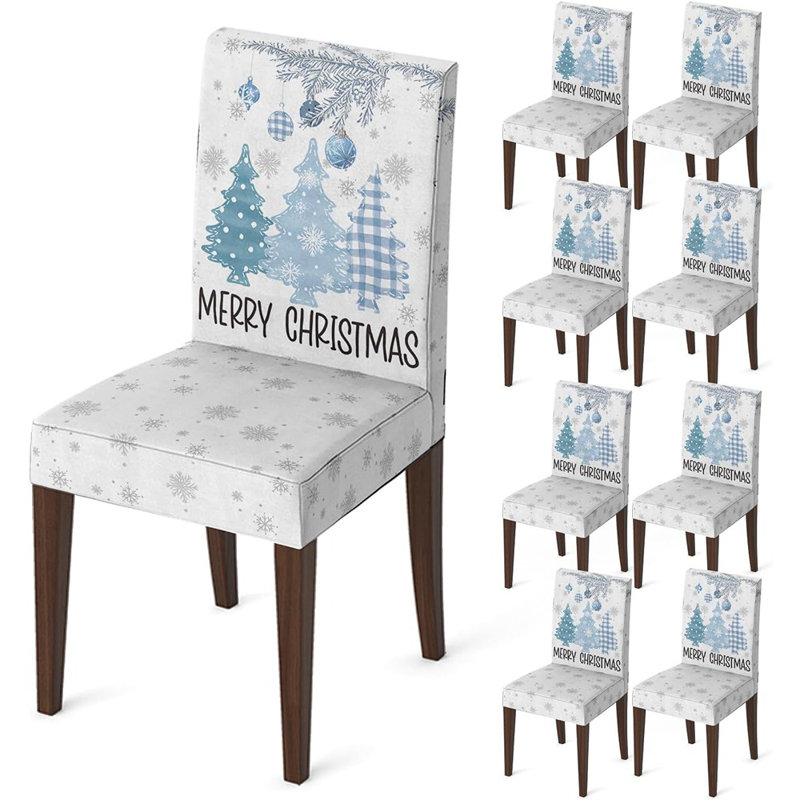Housse de chaise de salle à manger - Bleu - Conception de pin de Noël, extensible, amovible, lavable, protecteur de chaise