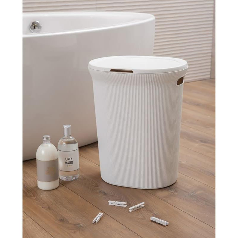 Ribbed Laundry Hamper, White