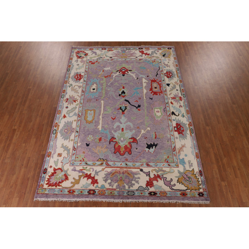 Tapis oriental mauve à motif floral Oushak 9 x 12