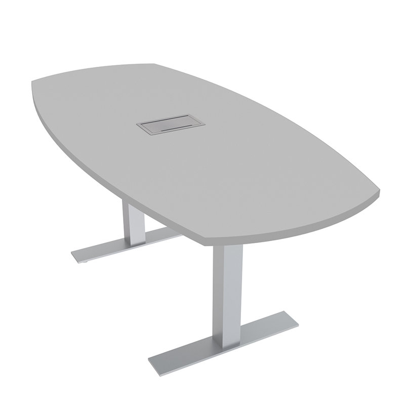 Table de conférence Arc Boat avec bases en T en métal et modules de données, L 72 po x l 36 po, Brouillard gris
