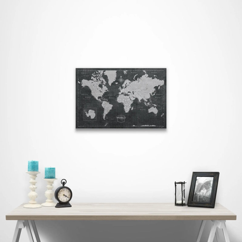«World Push Pin Travel Destination Map», impression sur toile tendue, L 24 po x H 16 po