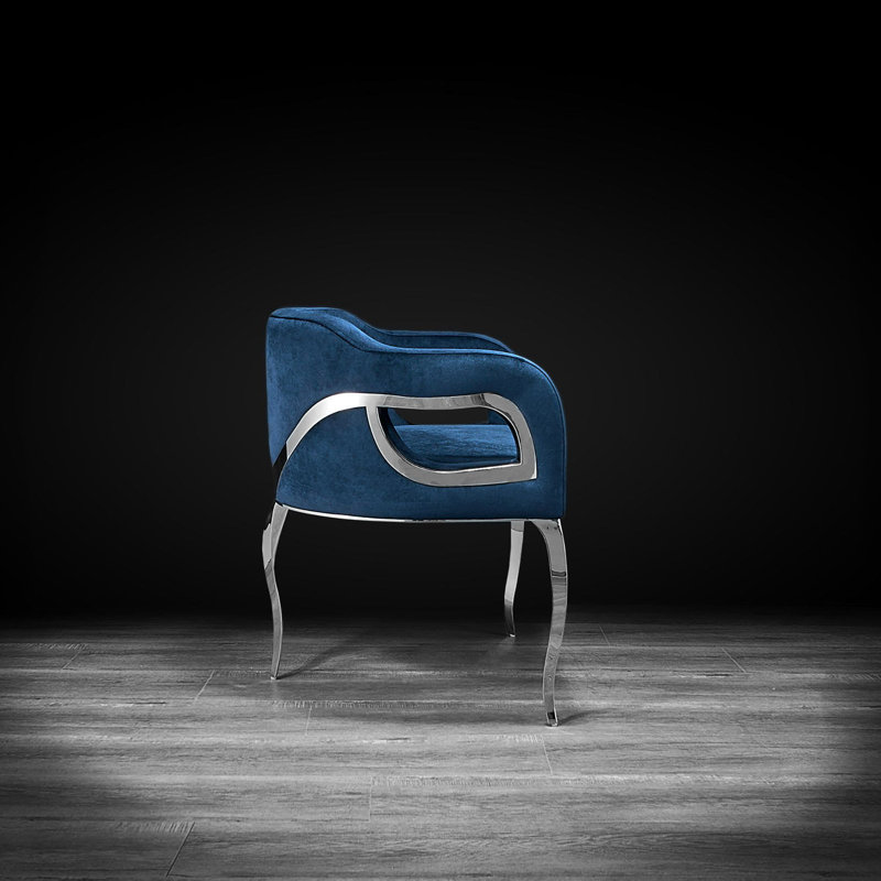 Iseminger 19'' H Velvet Upholstered Armchair, Silver, Blue