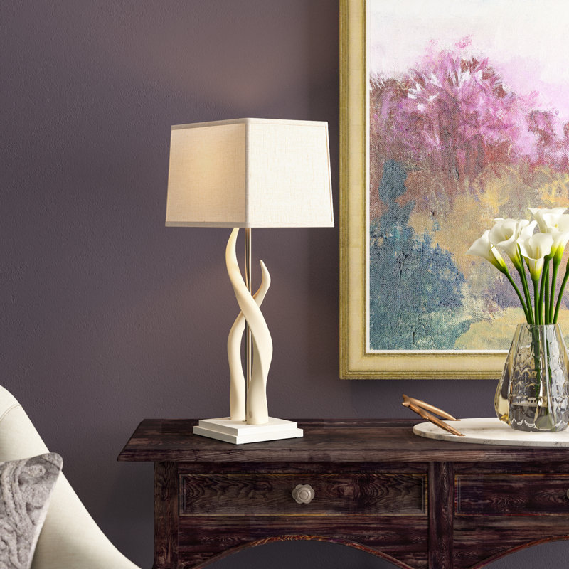 32" Polished Inner Horn Table Lamp - Cream Base
