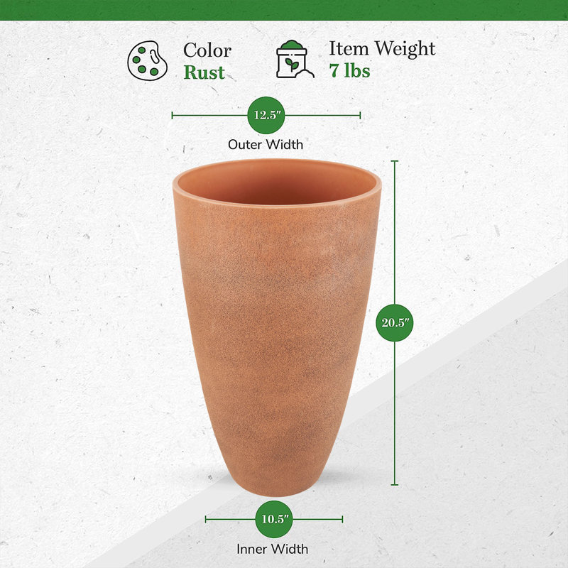 43729 Acerra Weather Protected Recycled Composite Vase Planter Pot, Rust