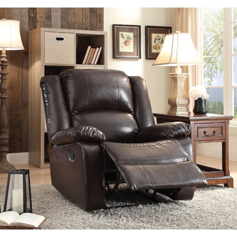 Arland Contemprary Faux Leather Pillow Back Recliner Lark Manor Upholstery Color: Gray Faux Leather