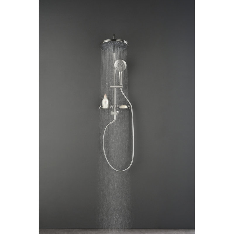 Showerspas Shower System, With 10" Rain Showerhead, 4Function Hand Shower, Adjustable Slide Bar And Soap Dish, Brushed Nickel