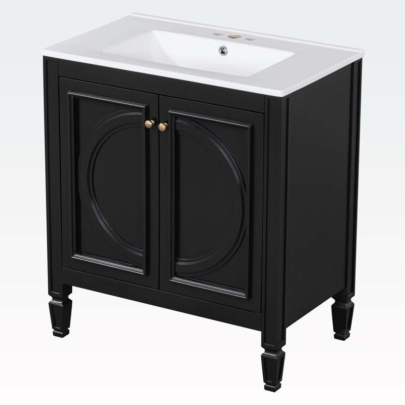 Meuble-lavabo 30 po avec lavabo, Noir, noir, noir, noir