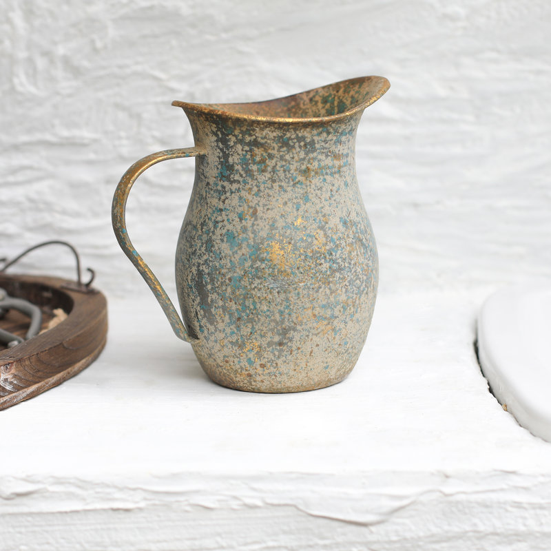 Rustic Metal Vase for Flower，Vintage Pitchr Vase Flower Vase Farmhouse  Table Kitchen Decor, Gray