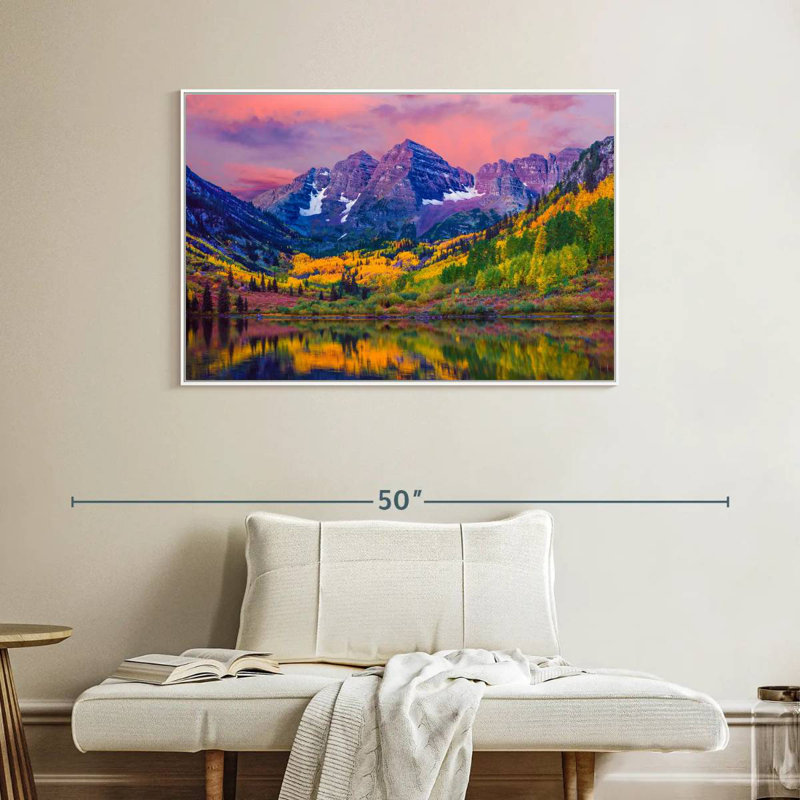Beauté d'automne Maroon Bells, Cadre flottant blanc, 40 po x 27 po