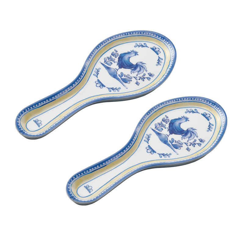 2-Piece Blue Rooster Spoon Rest