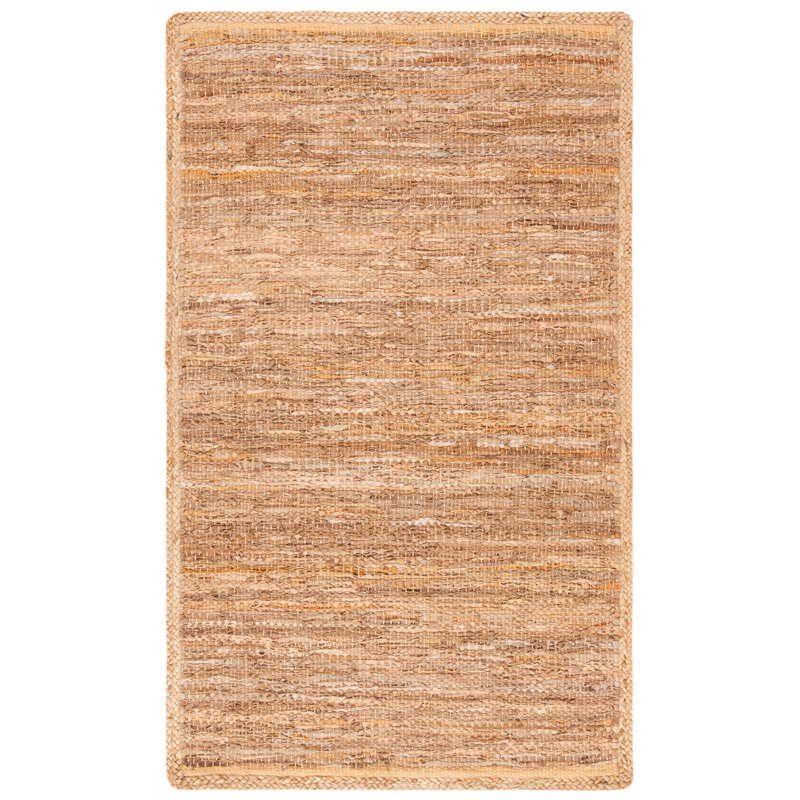 Tapis chameau / naturel en coton / cuir tissé à la main Zeitler, Rectangle 3 pi x 5 pi